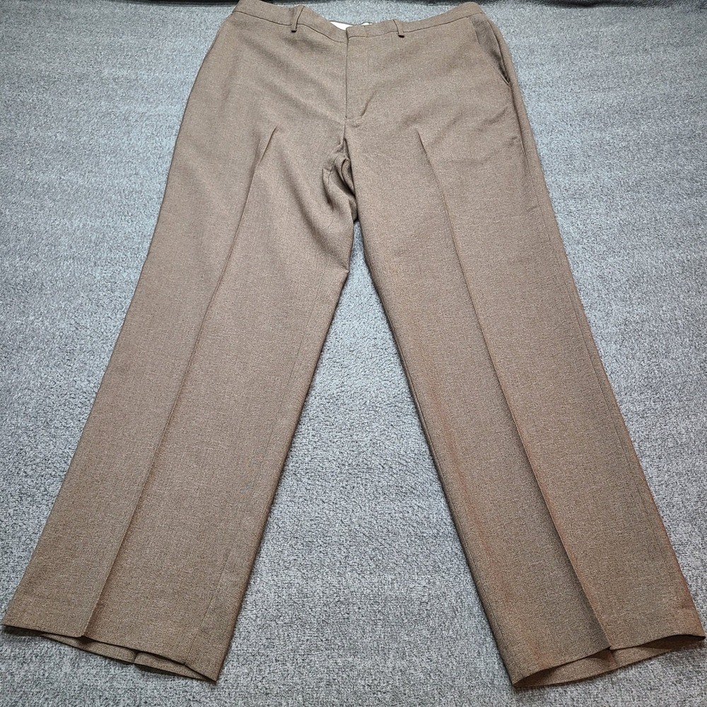 Haggar Men's Heather Brown Dress Pants Classic Fit Stretch Pleated Front 36x31